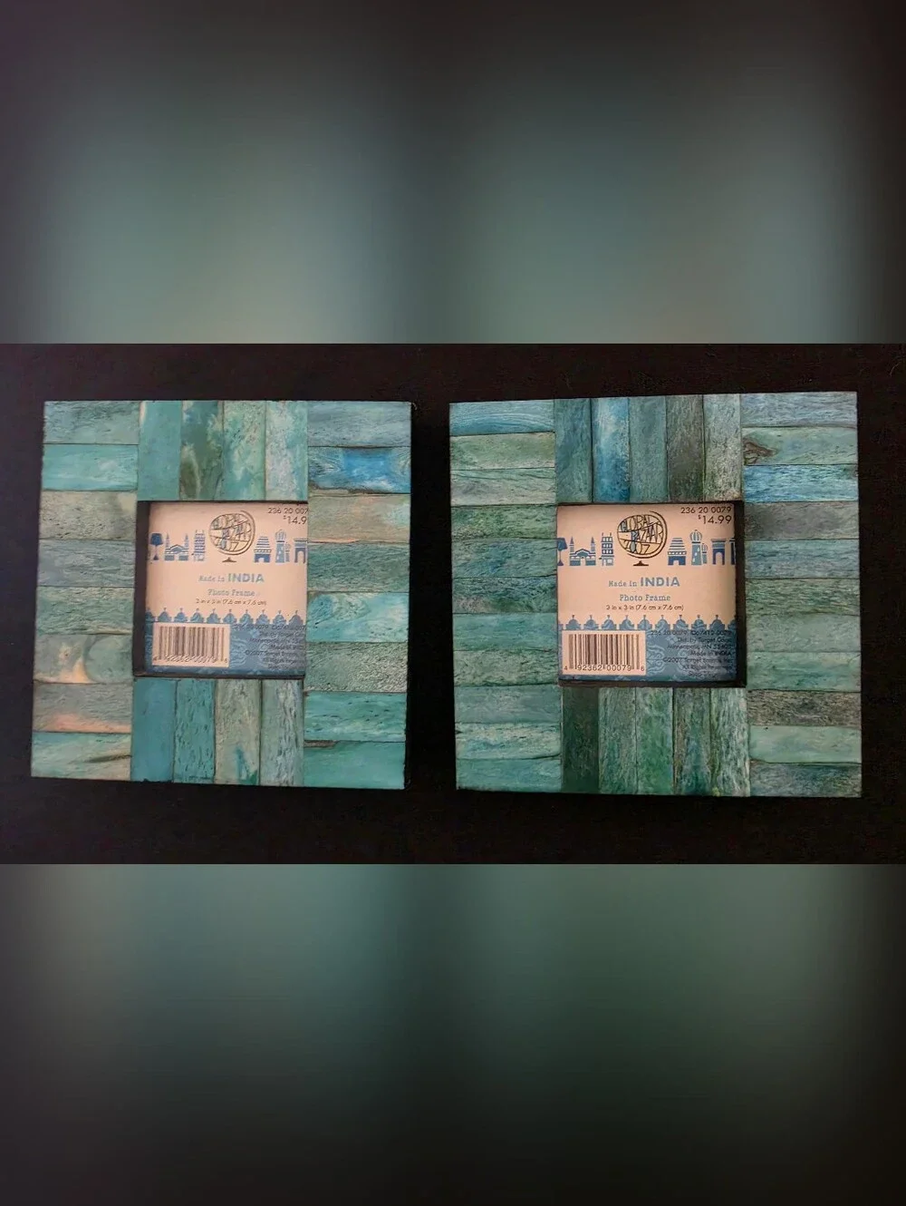 Turquoise Mosaic Wood Photo Frames - Set of 2
